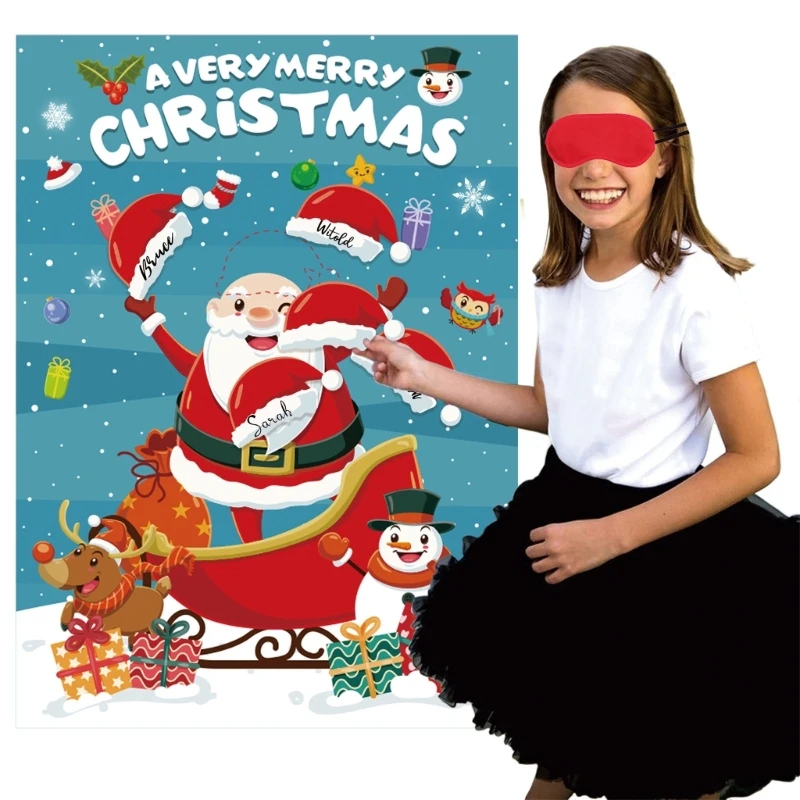 Christmas Party Games Kid DIY Sticker Pin the Nose on Snowman Pin the Hat on Santa Adult Blindfold Game Dropshipping