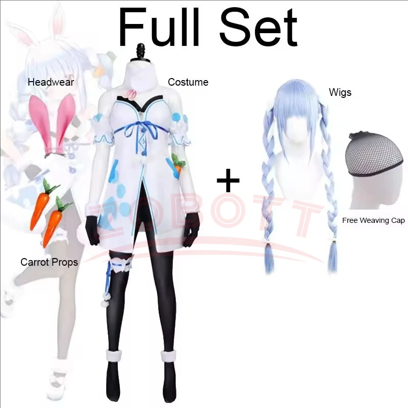 

YouTuber Usada Pekora Cosplay Costume White Dress Rabbit Ears Halloween Carnival Cosplay Usada Pekora Customized Clothes