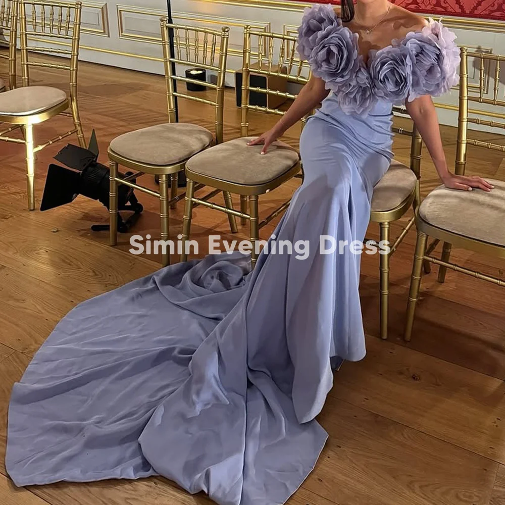 

Simin Women's Off-the-shoulder 3D Flowers Split Floor-Length Evening Dresses With Sleeveless Court Train Elegant Dresses 2025