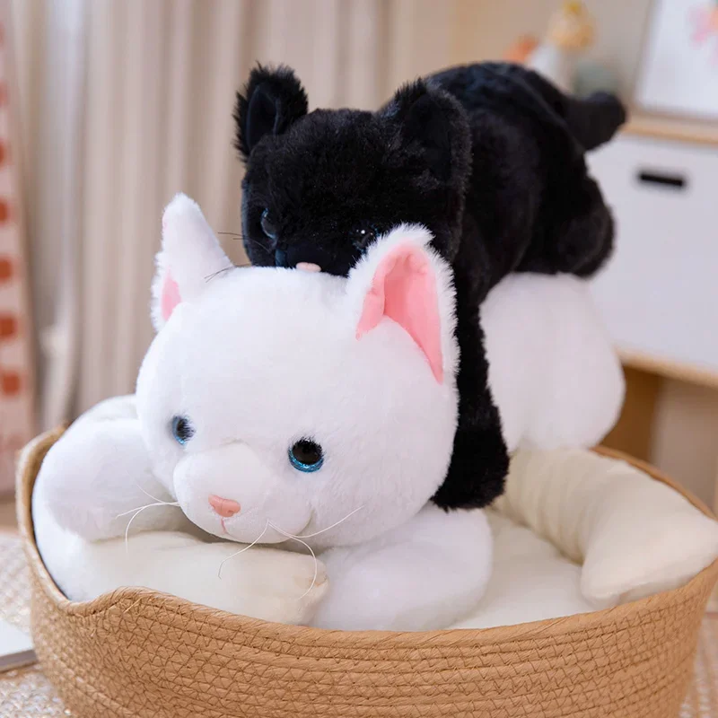 

New 50/70cm Lying White Cat Plush Toys Sleeping Animal Pillow Stuffed Cartoon Plushie Pillow Cushion Peluche Birthday Gift