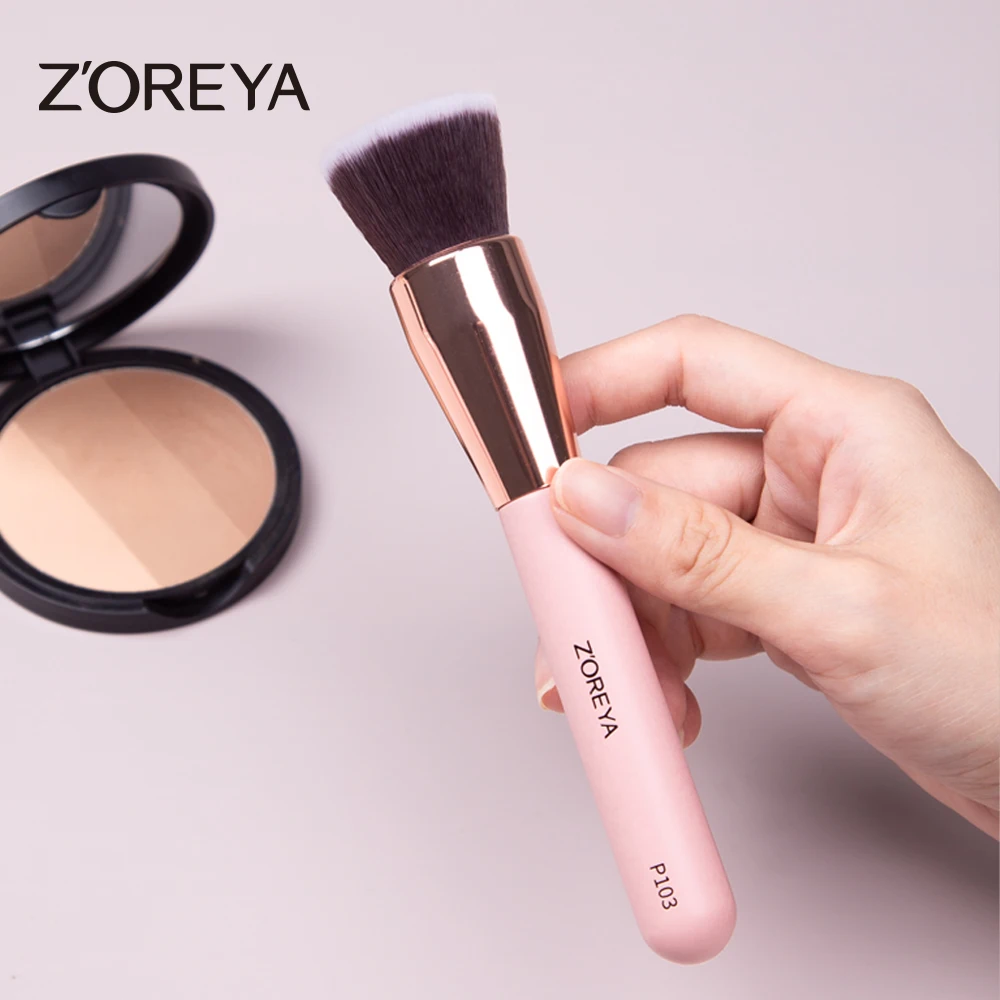 ZOREYA  Foundation Makeup Brushes Powder Blush Contour Concealer Synthetic Hair Professional Single Pink Face Makeup Brush