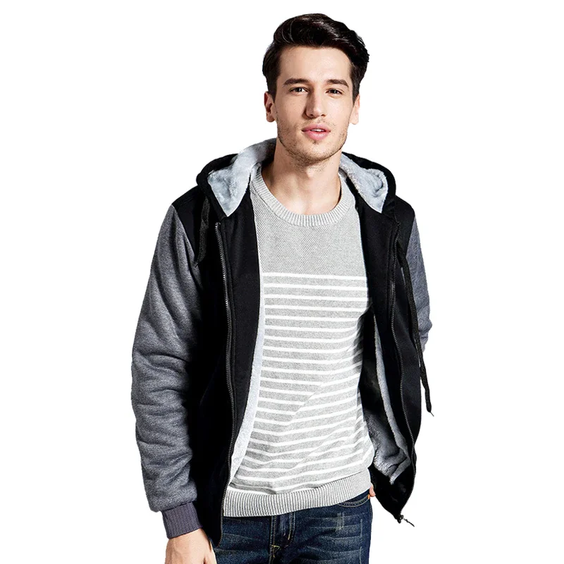 New Men\'s Fleece Warm Comfortable Jacket Winter Thickened Casual Sportswear Zipper Hooded Jacket Sportswear Male M~5XL