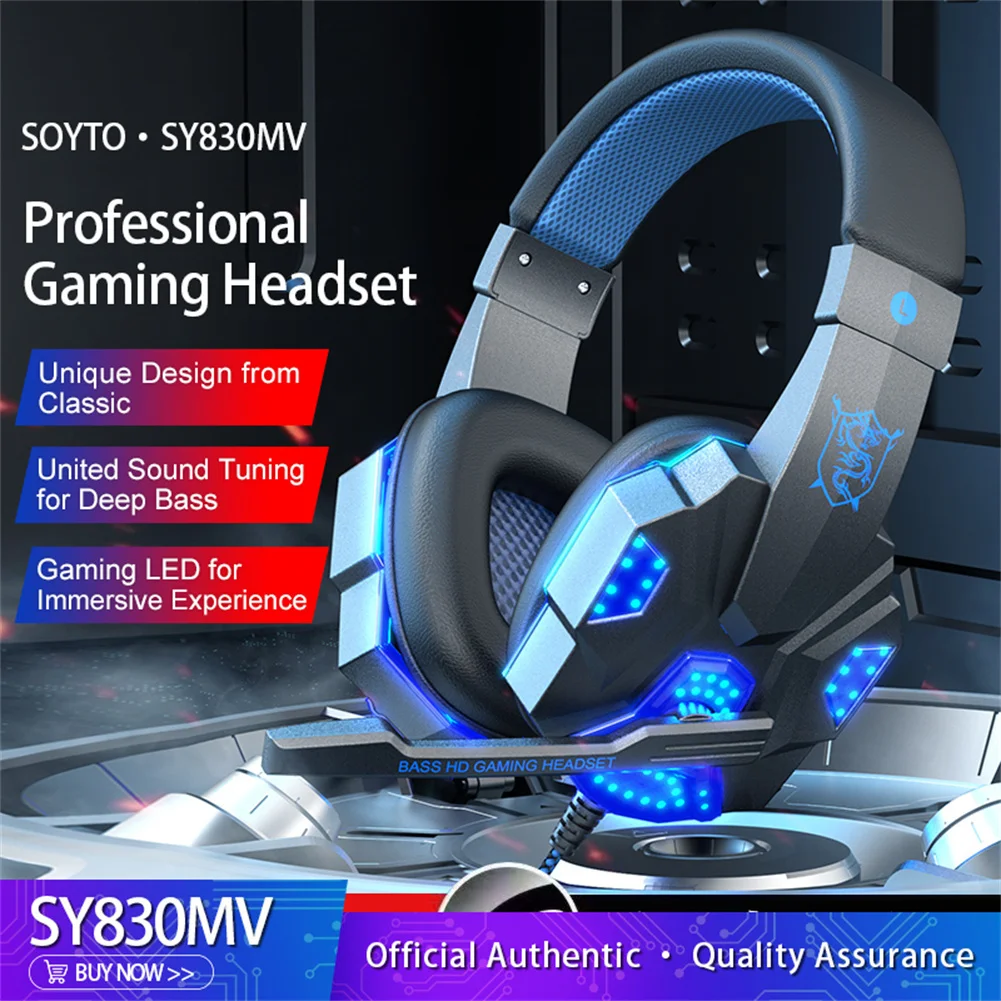 

SY830MV Wired Headsets Over-Ear Stereo Earphones Cool Lighting Gaming Headset For Smart Phones Computer Laptop Tablet