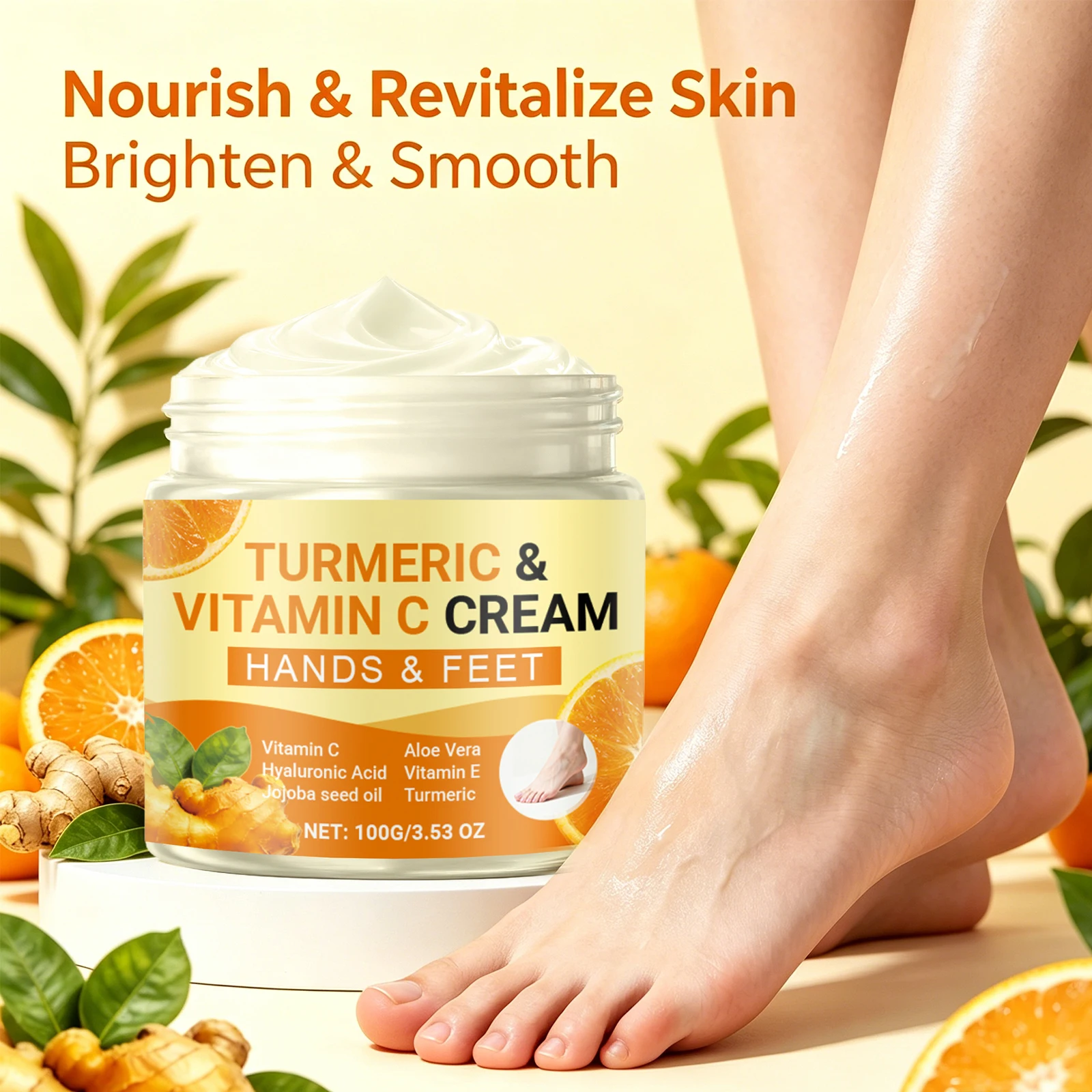 Turmeric Vitamin C Moisturizing Cream for Hand and Feet Brighten Skin Tone Repairs Dry Cracked Heels Nourishes Rough Skin Care