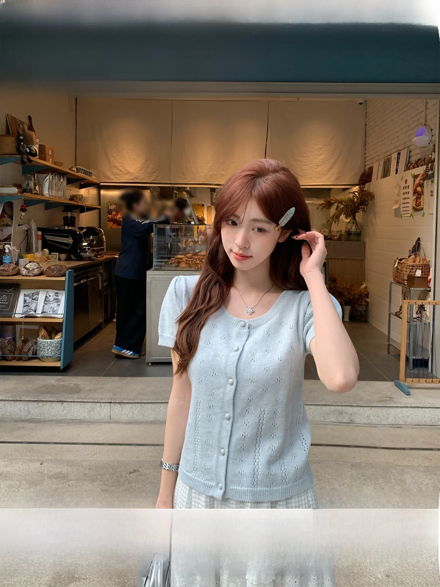 

Morning Bloom Sweet Hollow out Design ort Sve Women's T-irt Summer Knitted Base Layer Top Casual Korean Sle Soft Fabric