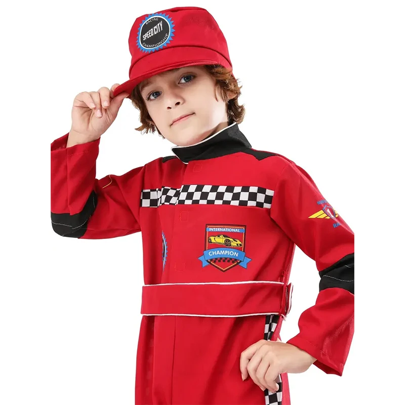 2025 New Arrival Boy Race Car Driver Halloween Fancy Dress Up World Book Week Day Outfit Kid Red Racer Jumpsuit Costume view 5