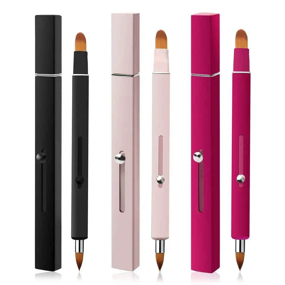 หลอดอลูมิเนียม Retractable Lip/brow Brush Telescopic พร้อมหมวกป้องกันแปรงลิปกลอสแปรงแต่งหน้าแบบพกพา