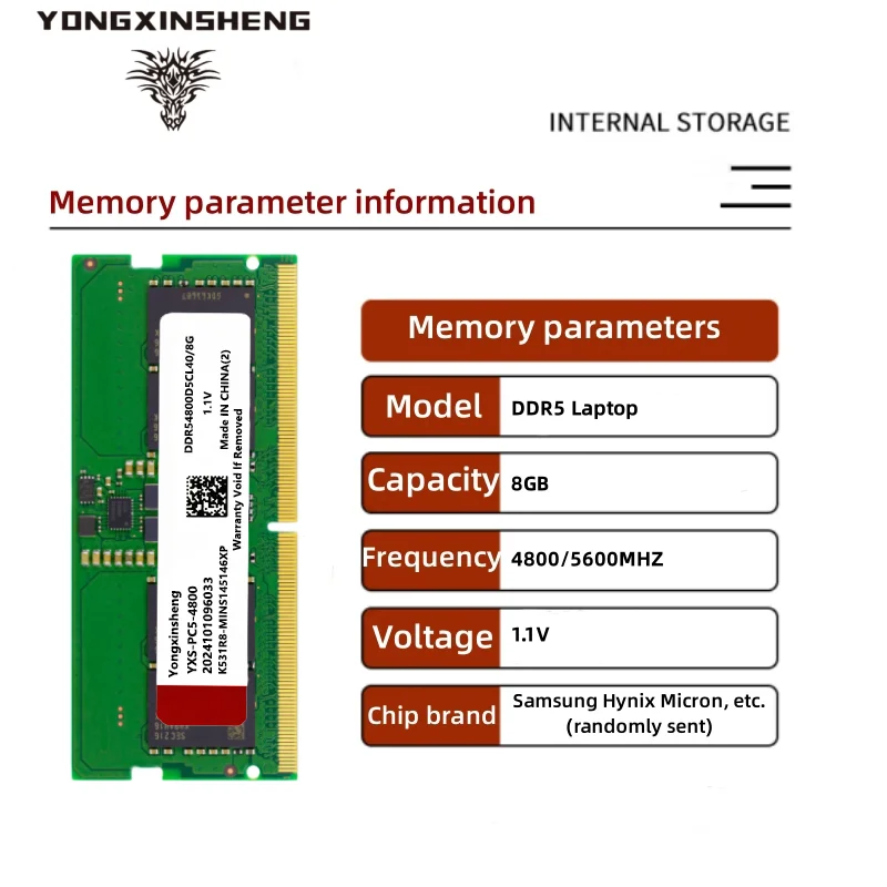 ラップトップメモリ,ddr5 8gb,4800mhz,5600mhz,PC5-38400,sodimm 1.1v