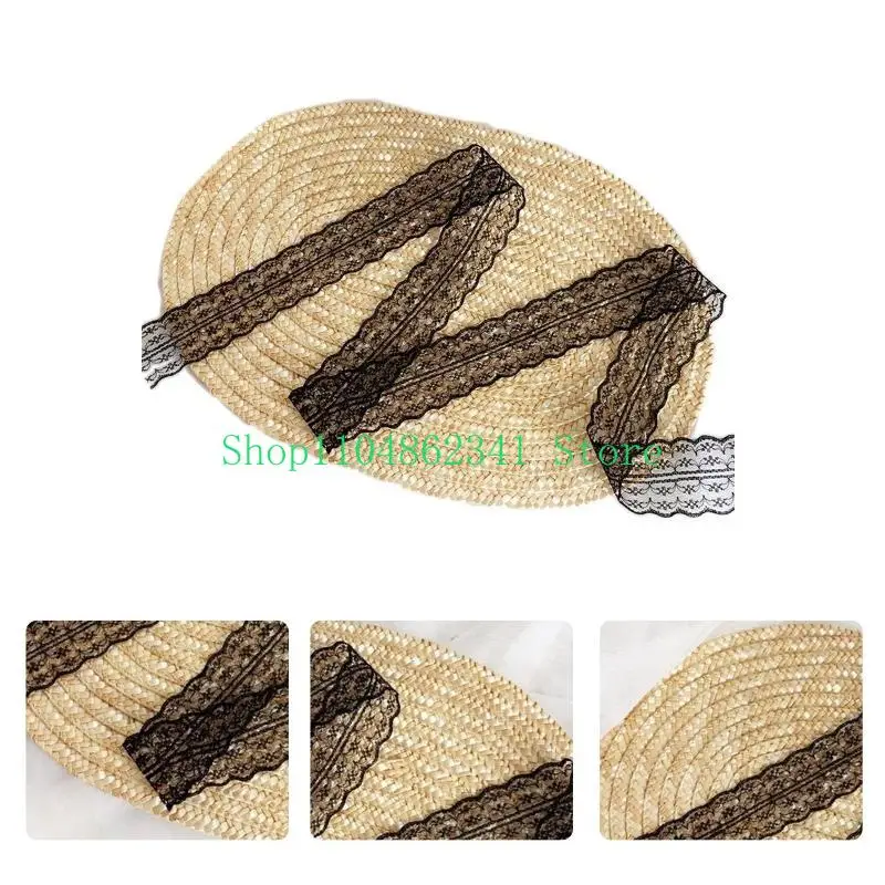 

652F Ladies for Sun Flat Hat Flower Decor Summer Hat Anti-slip Floppy Beach Hat for W