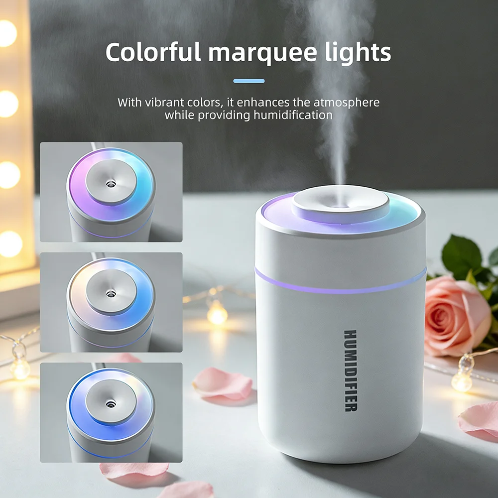 قطعة واحدة من مرطب الهواء الصغير المحمول، تشغيل هادئ، وضع الرذاذ الدقيق، مع أضواء محيطة - مرطب USB محمول للاستخدام الداخلي