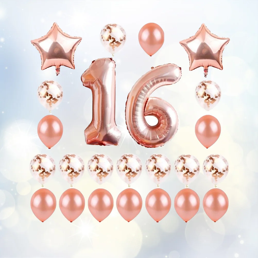 

24 pcs Digital Balloon Set 32-Inch Aluminum Film 12-Inch Latex Sequins Balloons For 16 Years Old Birthday Party Wedding Shower