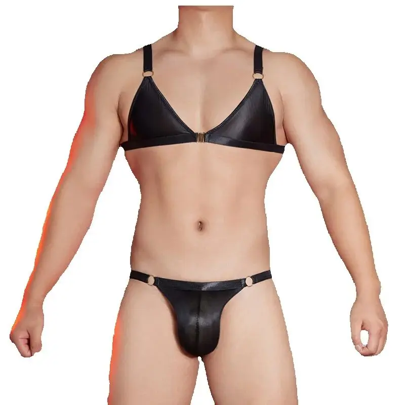 

Сексуальное мужское блестящее бикини с застежкой спереди