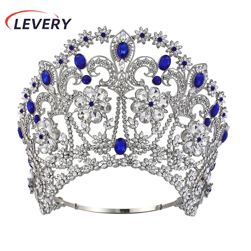 Levery Miss Universe Hair Crown Shining Rhinestone Tiara Large Bridal Wedding Party Big Tiaras Headpiece Accessories