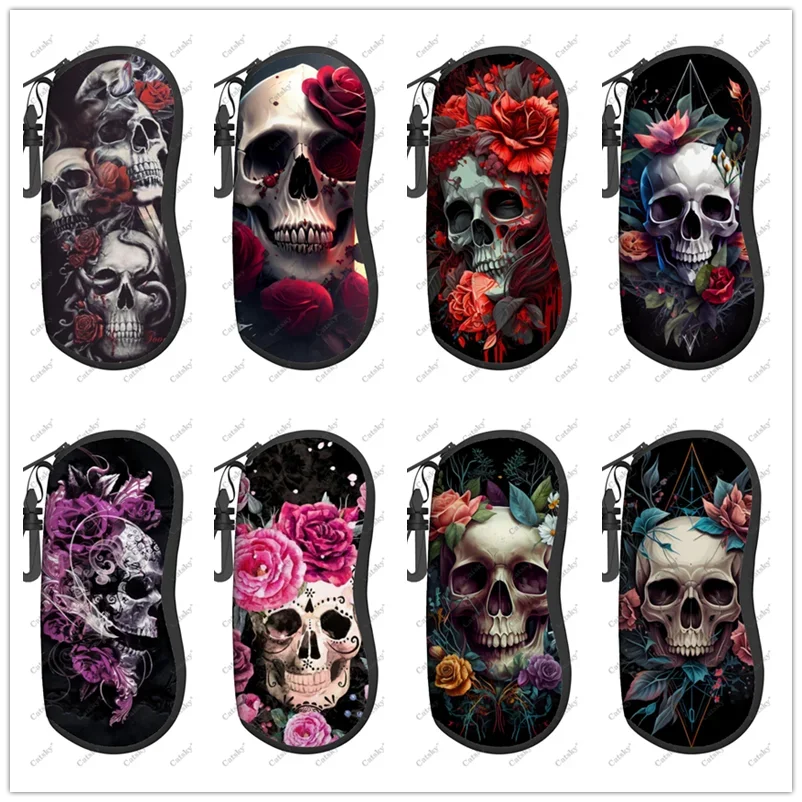 

skull flower Glasses Case Printed Travel Zipper Sunglasses Bag Pattern Classic Men's and Women's Storage Glasses Bag