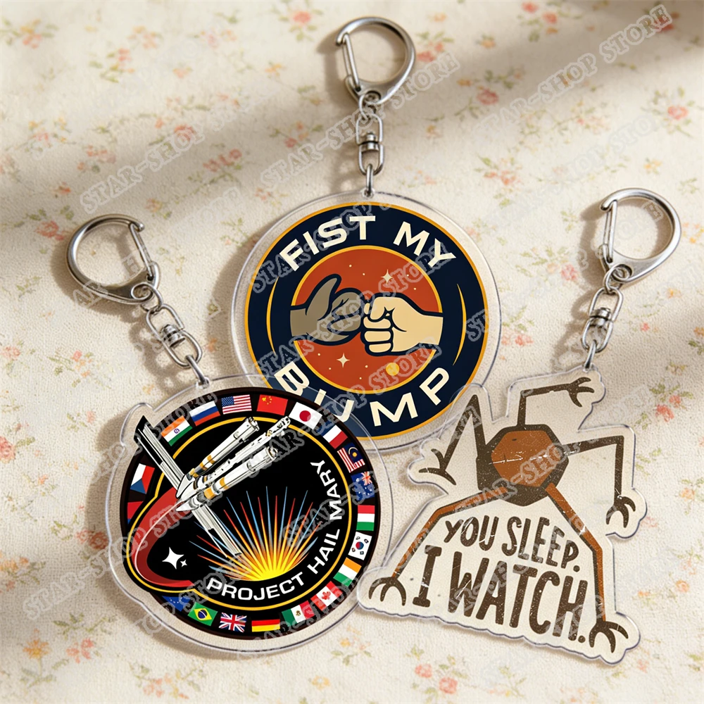 New Project Hail Mary Keychain for Accessories Mission Crest Rocky Space Andy Weir Warning Astrophage Keyring Jewelry Fans Gifts