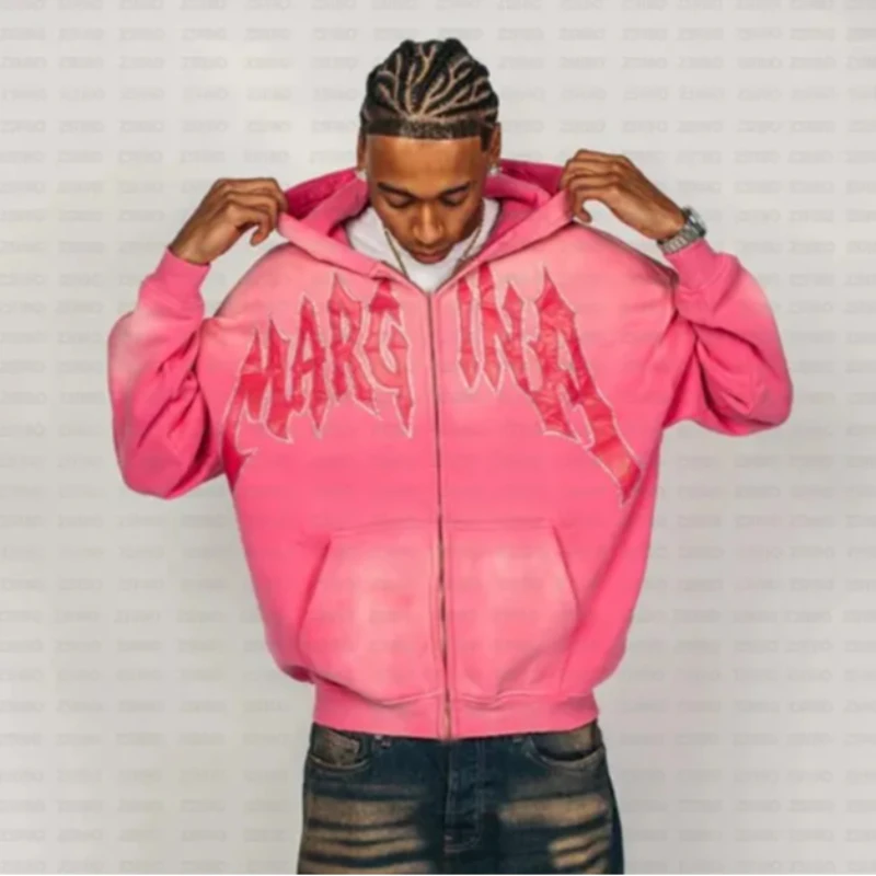 

Мужская и женская толстовка с капюшоном на молнии и стразами в американском стиле Y2K, свободное удобное готическое пальто для отдыха