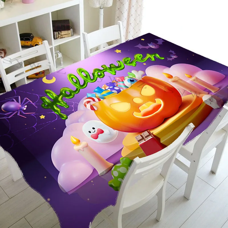 Halloween Rectangle Table Cloth, Halloween Castle Ghost Washable Ron Tablecloth for Family Dinner Party Outdoor Picnic Mats