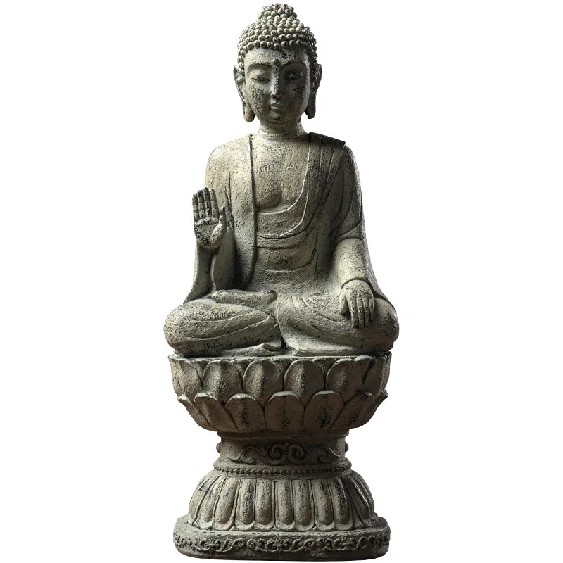 HYS Chinese Zen Buddha Statue Ornament Home Living Room Entrance Office Desktop Rulai Sakyamuni Resin Crafts