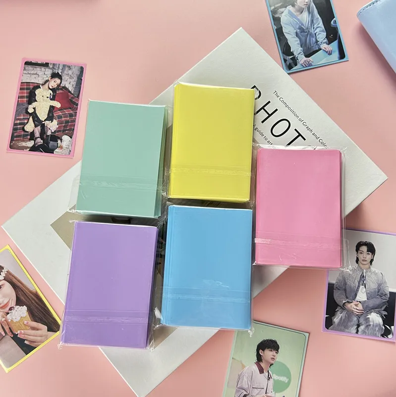 50pcs Holo Card Sleeves 61x91mm Macaron Color Kpop Holder For Postcards Films Game Cards Photocard Protector Film Album Binder view 3