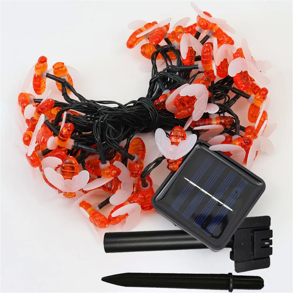 Cute Honey Bee Solar Powered LED String Lights Perfect for Outdoor Gardens Fences Patios and Christmas Garlands with 20/50LEDs