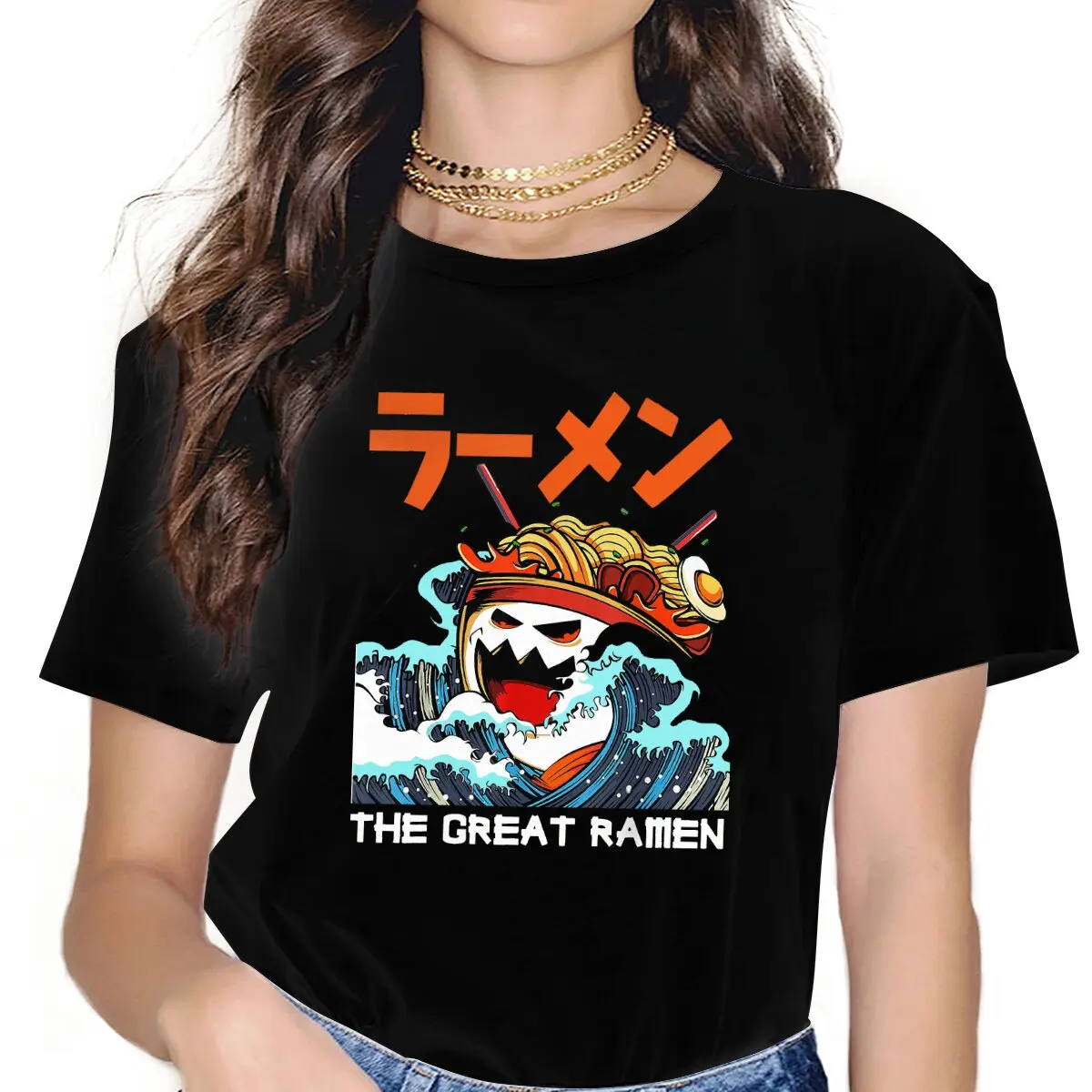 Essential Women Clothes The Great Ramen Off Kanagawa T-shirt Goth Vintage Female Clothing