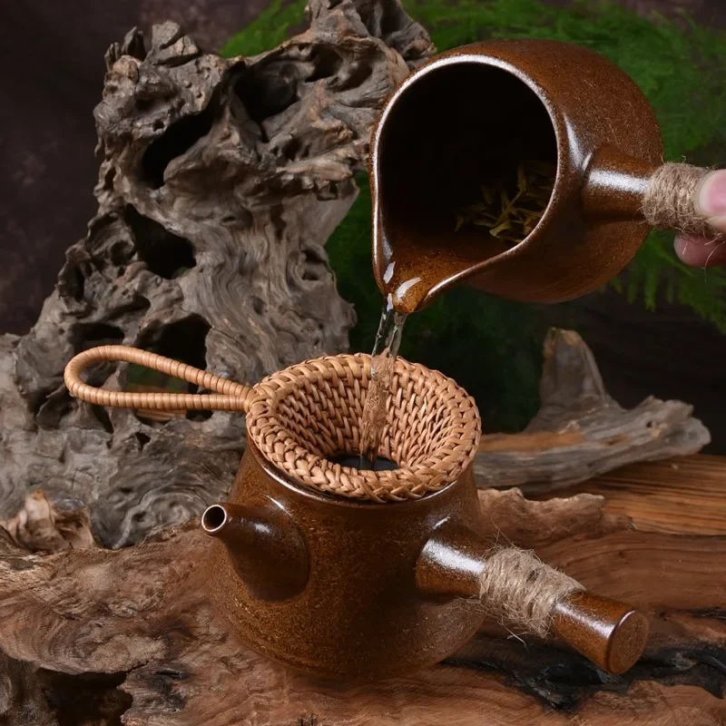 Bamboo Tea Strainer Traditional Kung Fu Tea Ceremony Utensils Japanese Rattan Wooden Tea Leaves Funnel Home Kitchen Sieving Tool