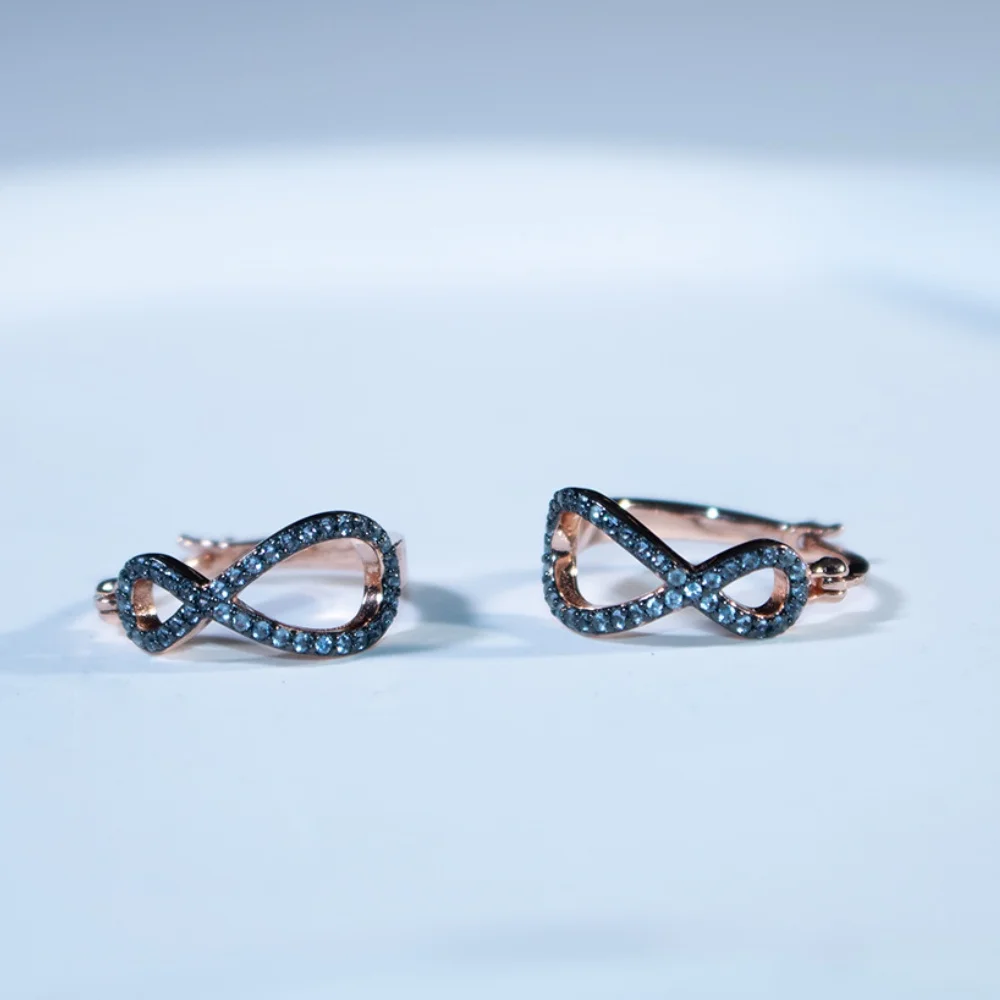 

Infinite 8 Character Number Rose Gold Blue Cubic Zirconia Hoop Earrings