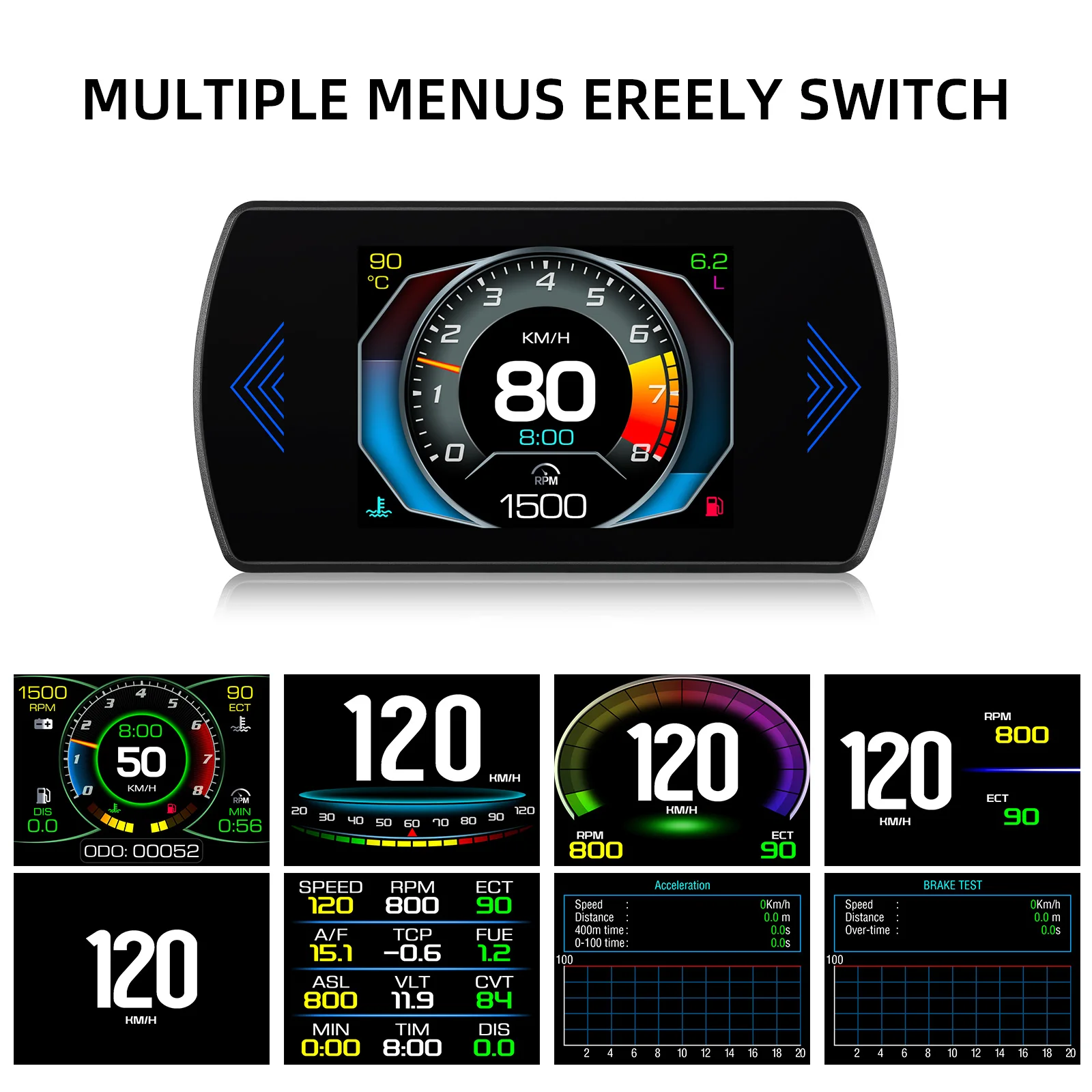 P12S OBD Head Up Display Gasoline Car Digital Speedometer Tacho RPM Turbo Boost Pressure Water Temp Oil Temp EXT Voltage Meter