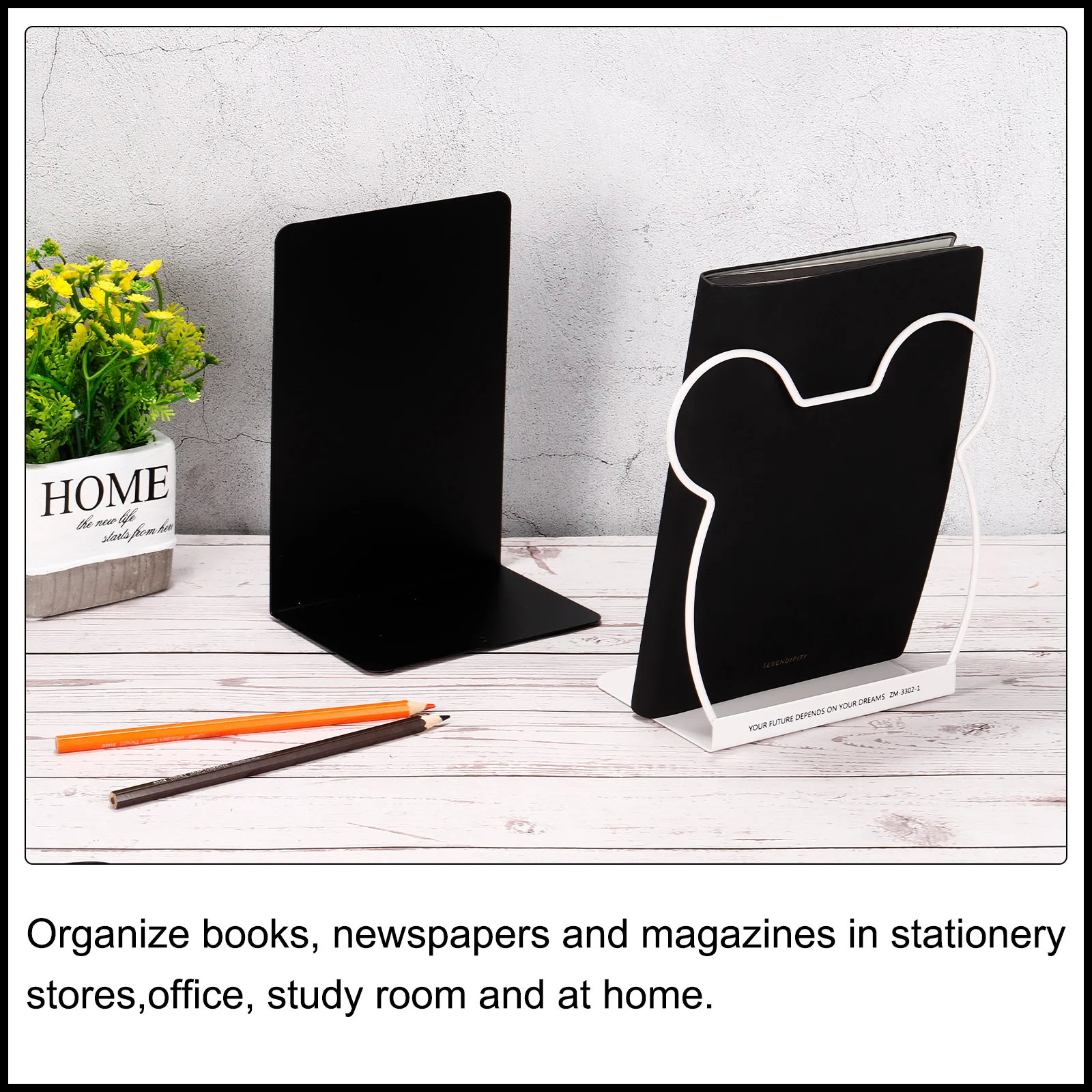 2Set Metal Bookends Book Stand Bookshelf L Shape Desktop Decorative Storage Rack Bookend Book Holder Organizer School Stationery