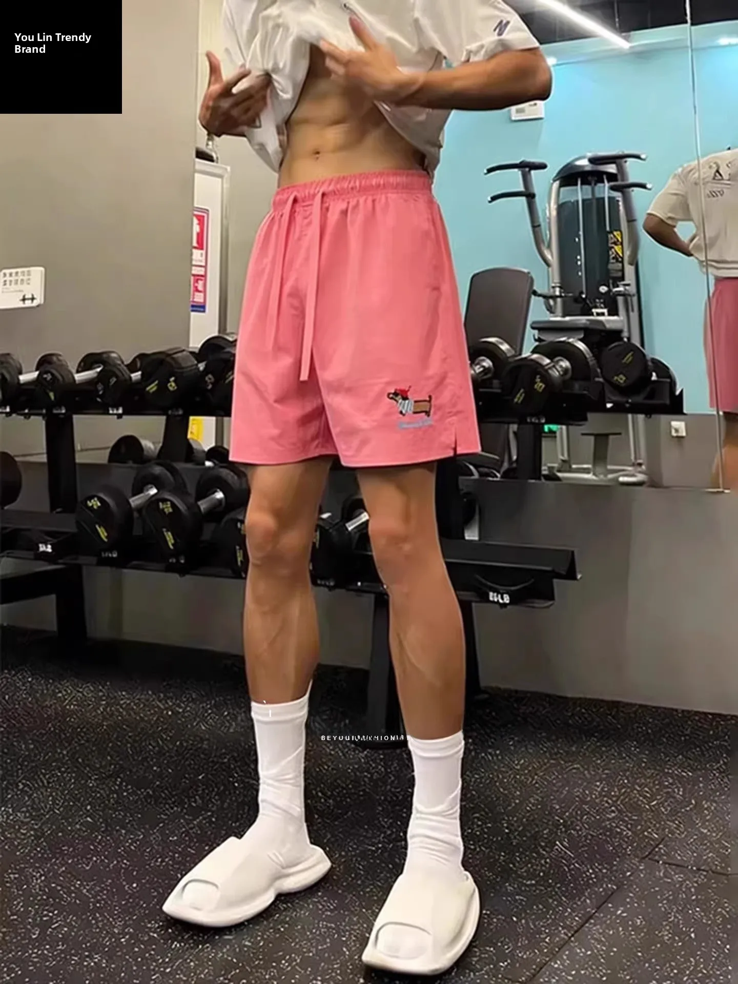 

Мужские дышащие летние шорты Dry Fit с вышивкой таксы, модные, с завышенной талией, укороченные, для молодежи