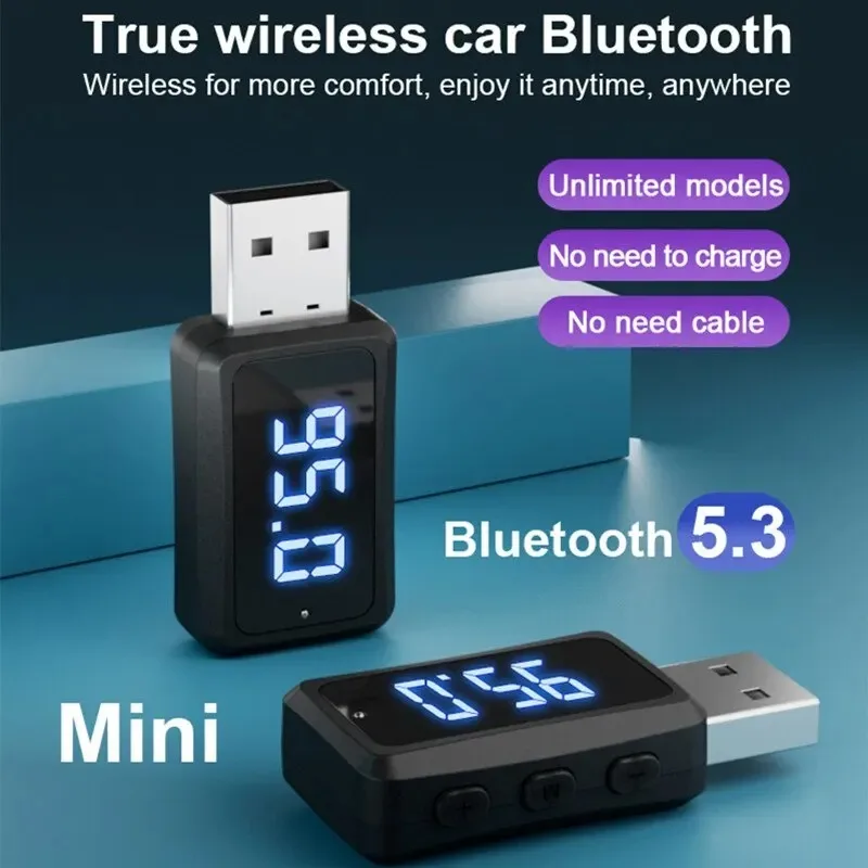 Mini Bluetooth 5.3 Transmitter Receiver Handsfree Call USB Power Car Kit Auto Stereo Wireless Audio Adapter for Car Fm Radio