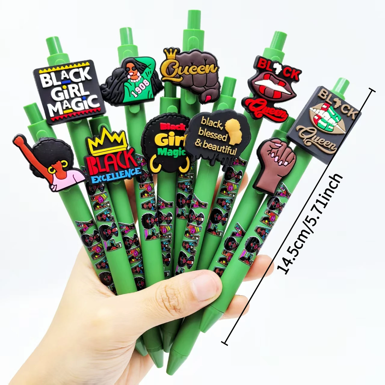 6 قطعة/12 قطعة/18 قطعة سلسلة خضراء أقلام تذكارية للتحرير الأسود لموسم العودة إلى المدرسة أقلام حبر جاف عنصر أسود #5