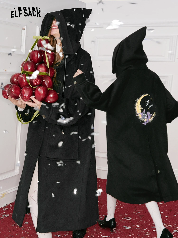 

Witch's ket Fairy Winter Par Wool Blend Medium Length Woolen Coat Women's Winter Tweed Coat Casual Sle Long Sve