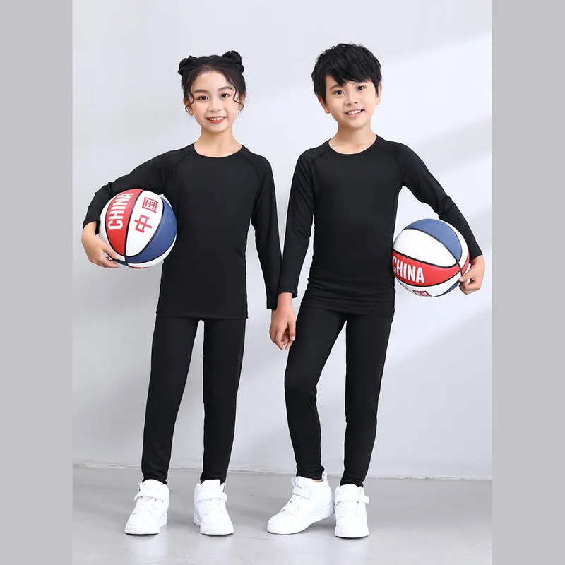 Ensemble de vêtements de compression à manches longues, blanc et noir, maillot de sport unisexe, leggings complets, vêtements pour enfants, jeunes et adultes, 3/4