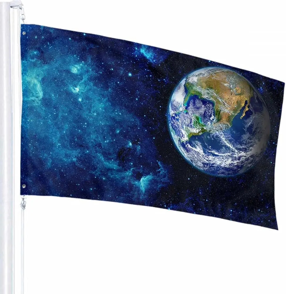 Earth Flag 3x5 Ft Polyester Galaxy Star Globe Light Glow Moon Space World Planet Circle Map Sky Cloud for Outside Porch Patio