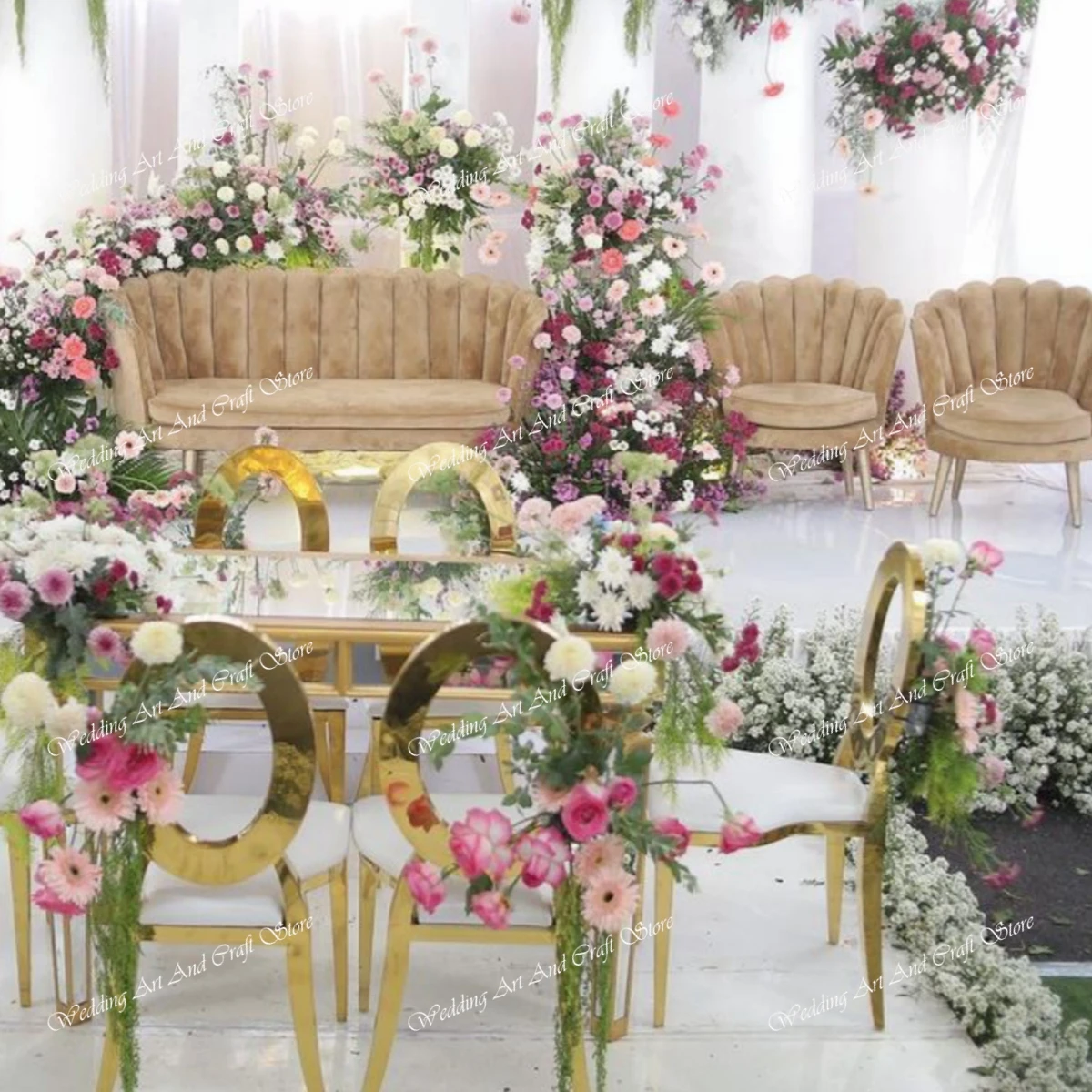 Modern Gold Stainless Steel Banquet and Event Chairs Wholesale round Base Back Wedding Chairs for Outdoor Use