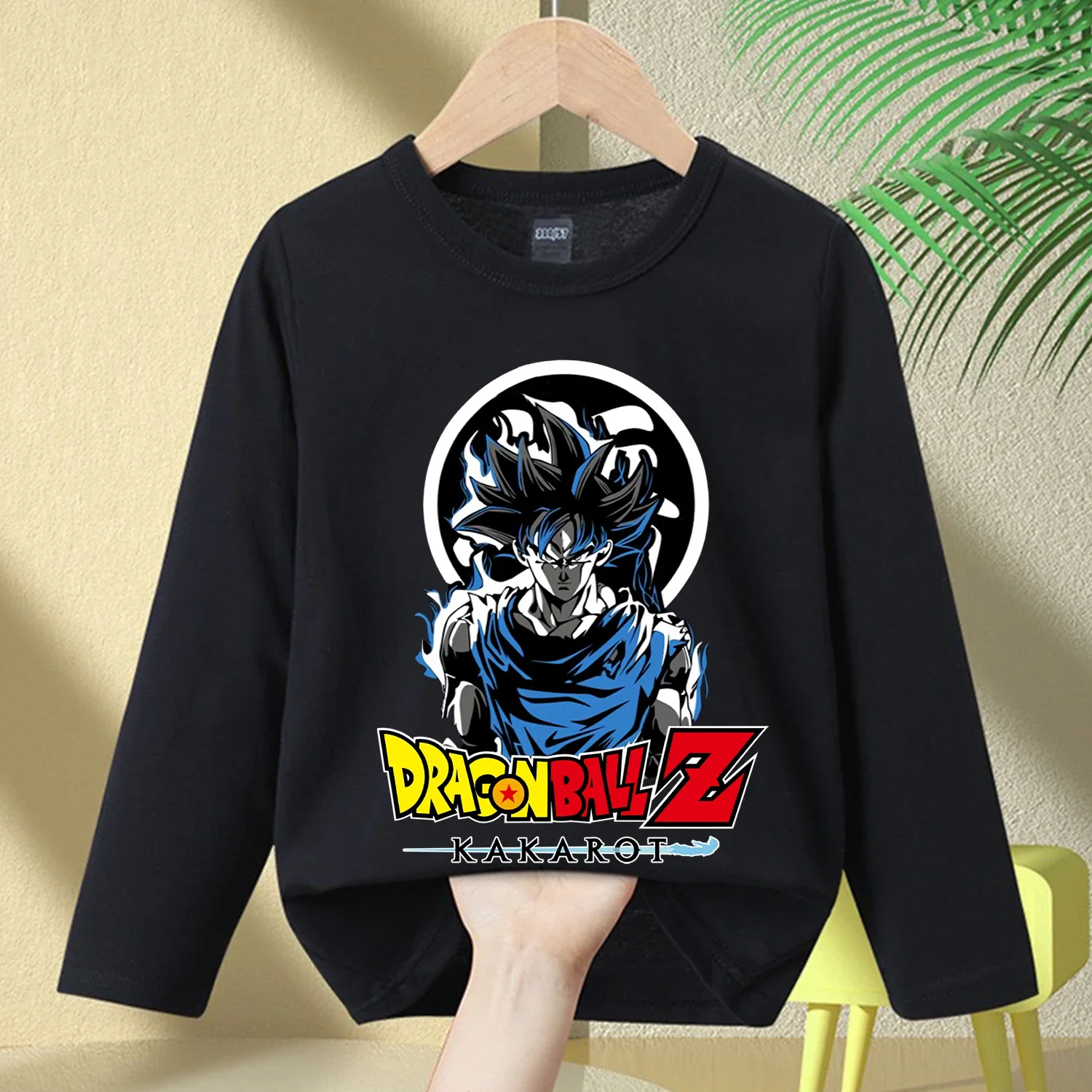

Dragon Ball Goku Long Sleeve for Children New Anime Clothing Fashion Black Cartoon Caftan Kid Clothes Round Neck Blouse Top Gift