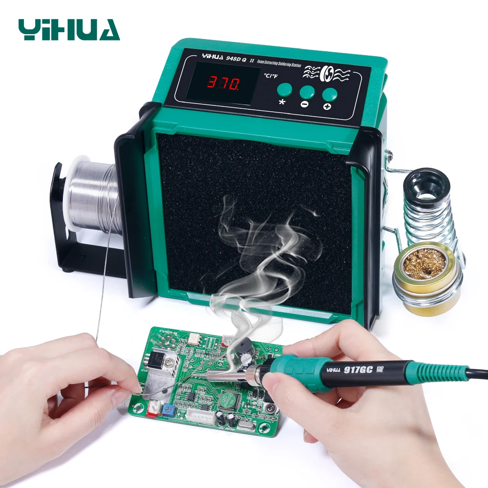 YIHUA 948DQ-II 125W Soldering Iron Station Soldering Fume Extractor Filter Smoke with 2 Helping Hands