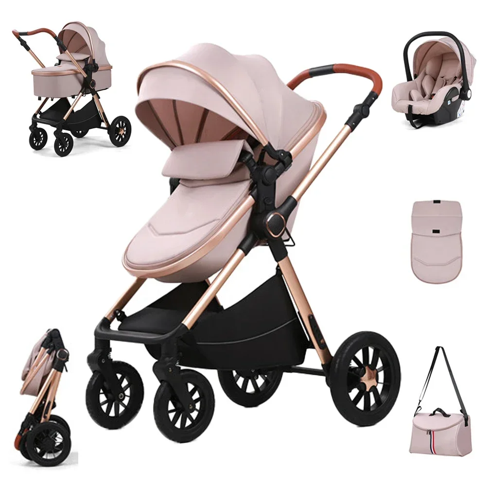 

Luxury Baby Pushchair Prams Buggy Light Weight Foldable Baby Strollers Car Seat Travel Baby Stroller 3 in 1 WIth Rain Cover