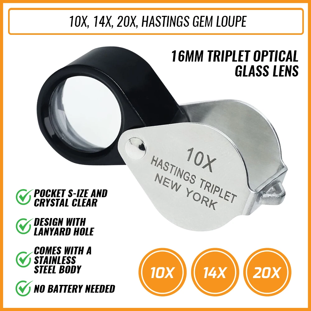 Loupe 10x -20X Magnifying Glass Magnifier Jewelry Hasting Triplet Optical Glass Jewelry Loupe UV LED Magnifying Glass