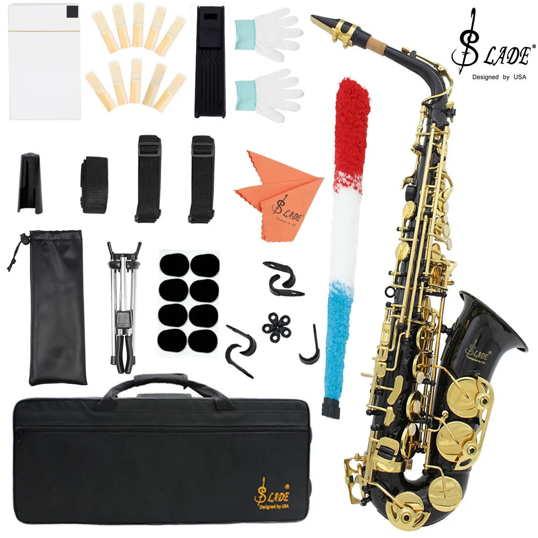 

SLADE Eb Alto Saxophone Black Gold Key E Flat Alto Sax Set Woodwind Instrument with Carrying Case Mouthpiece Cleaning Rod Parts