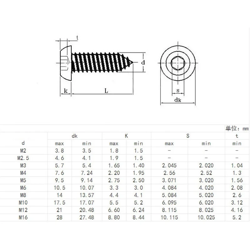 M3 ( 3mm )  High Tensile 8 Black Oxide Button Head Socket Cap Self Tapping Screws Hex bolts
