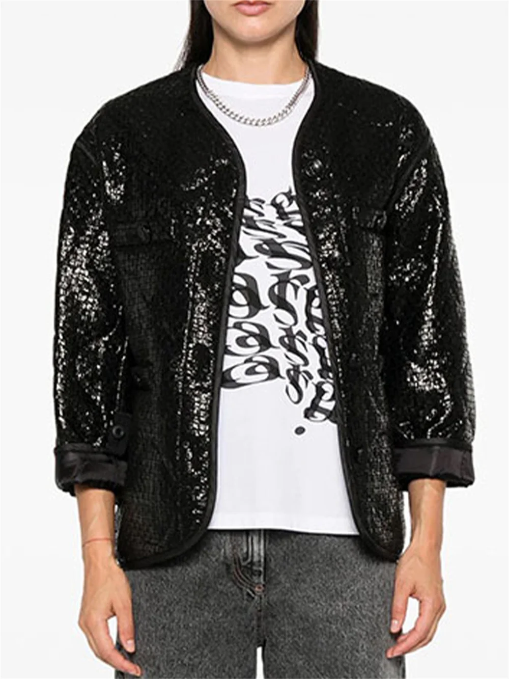 

Зимняя женская куртка на хлопковой подкладке 2025, глянцевая, однобортная, свободного покроя, повседневная, новая мода Y2K, высококачественный бюстгальтер-пальто