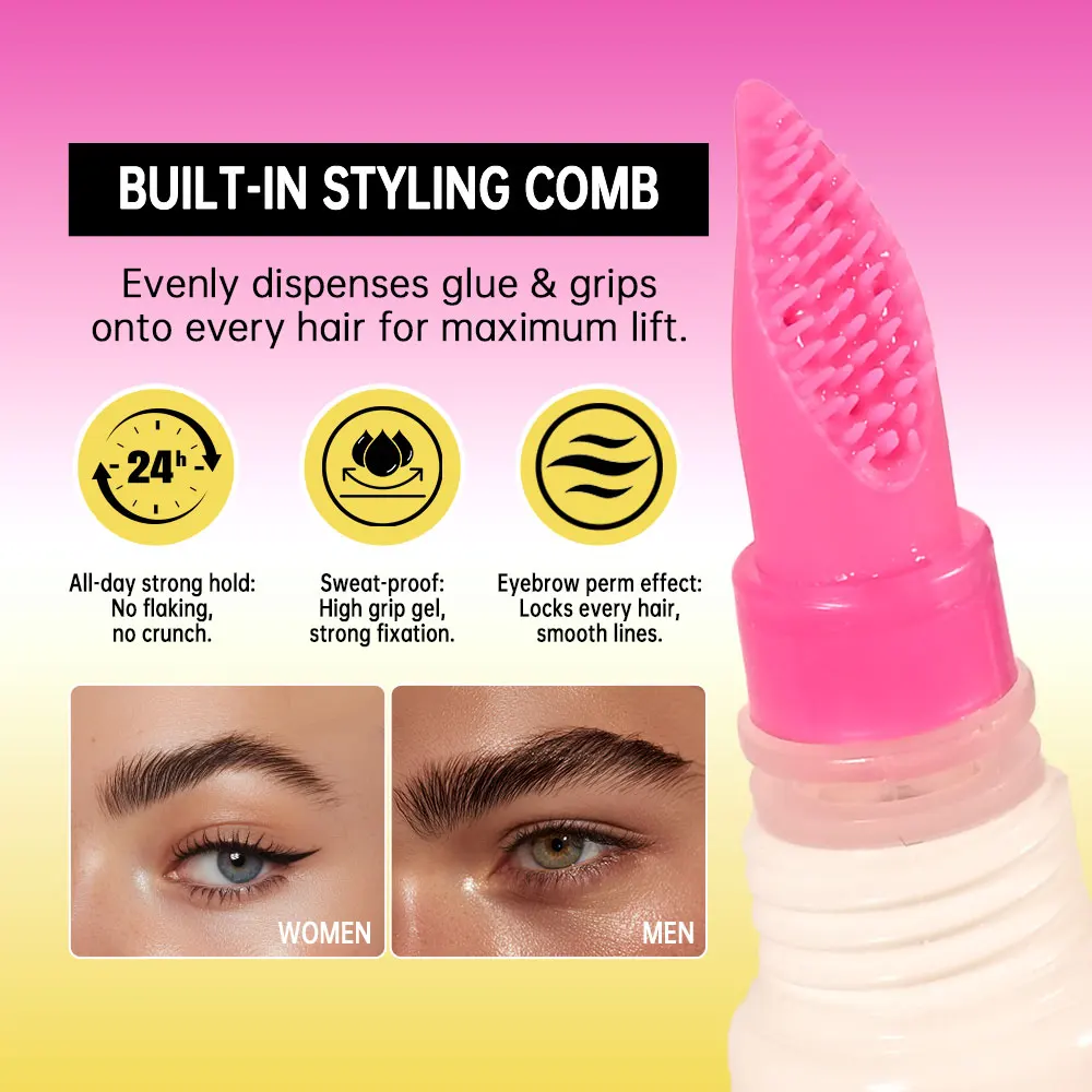 Gel de laminación de cejas transparente, pegamento para cejas súper elevador, sujeción fuerte, Gel de estilismo de cejas de larga duración con herramienta de peine integrada