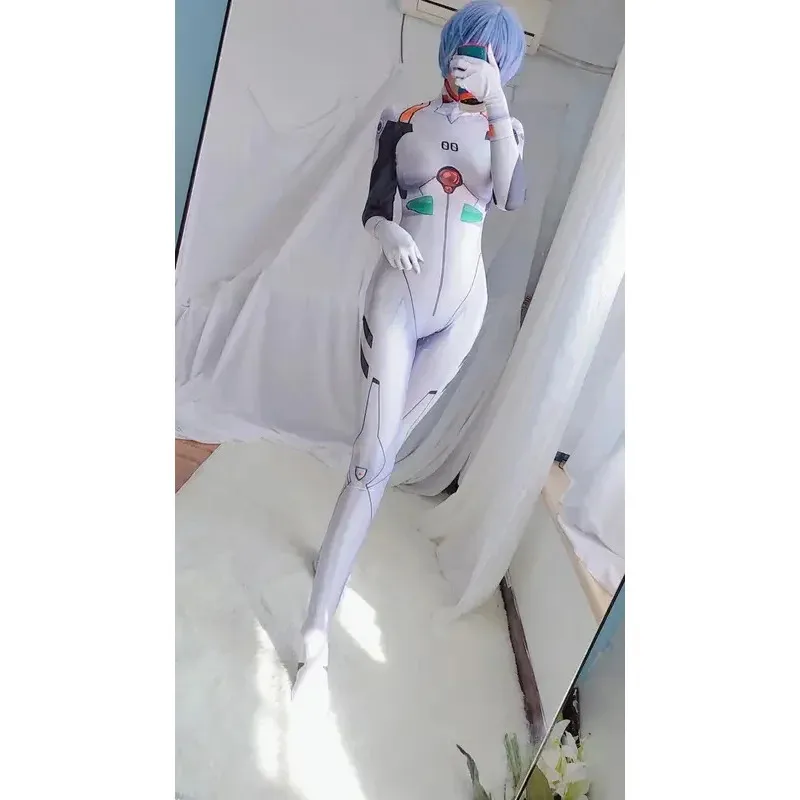 Nuevo 2025 disfraz de Rei Ayanami mono blanco mono fiesta de Halloween Cosplay Zentai Catsuit 002 Bear House Anime