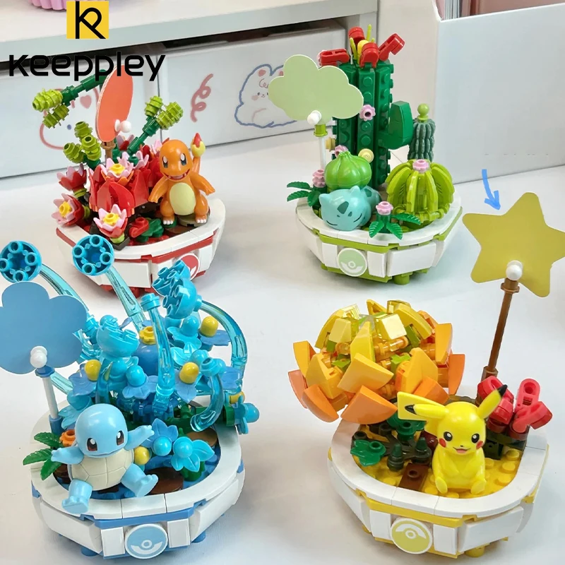 

Original Keeppley Building Block Pokemon Pikachu Bulbasaur New Plant Potted Model Puzzle Decoration Children's Toys Girl Gift