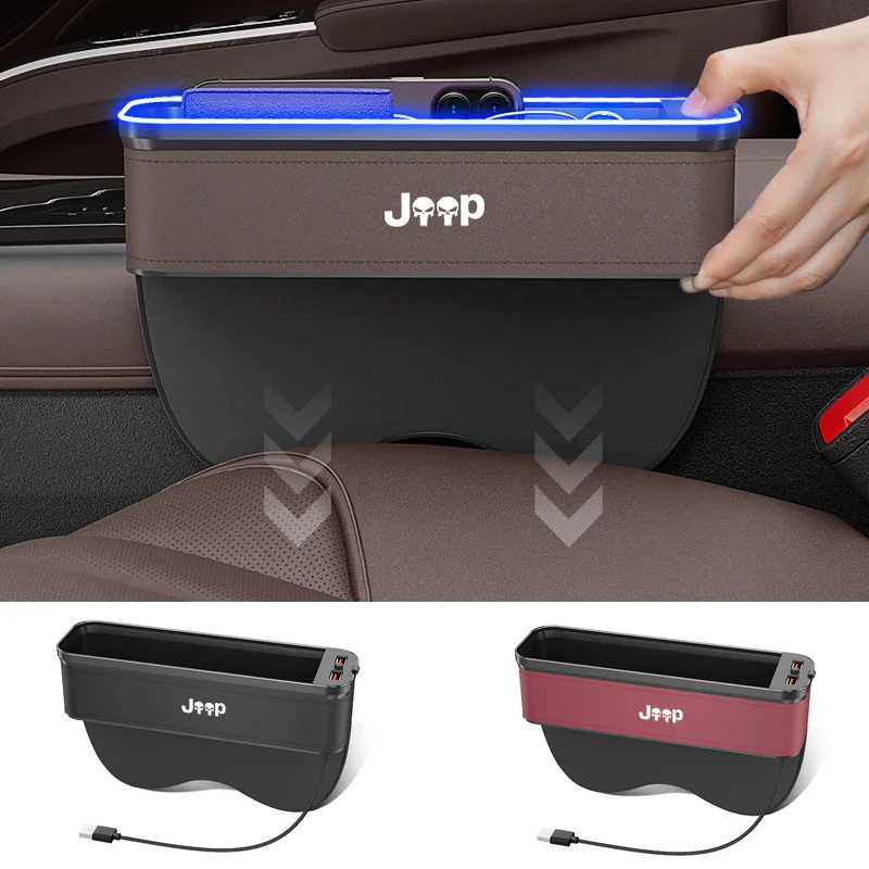 Car Seat Gap LED 7 Color Festoon Storage Box For Jeep Grand Cherokee XJ Renegade Compass Wrangler JK TJ Patriot SRT Trail Hawk