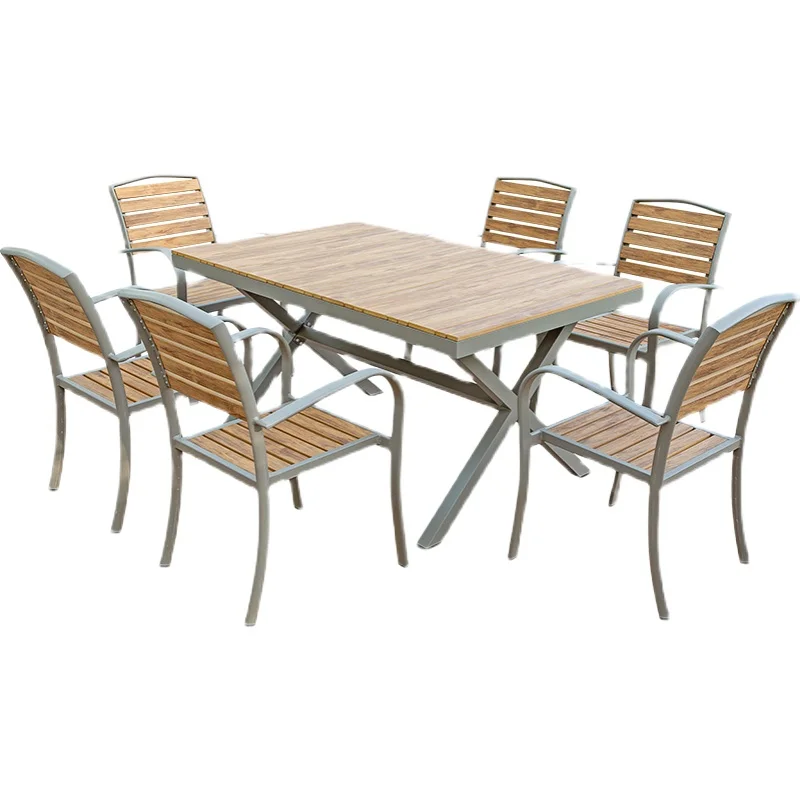 Outdoor WPC tables and chairs,wood waterproof sunscreen terrace, outdoor leisure aluminum alloy balcony table and chairs