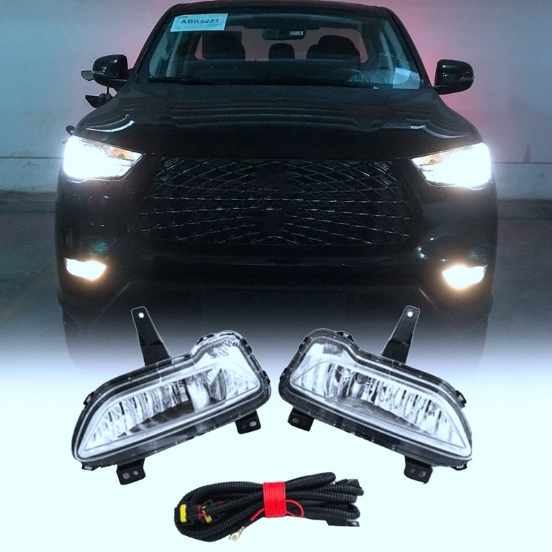 

1Pair Car Front Bumper Fog Lights Assembly Driving Lamp Foglight With Wiring Harness For GWM Great Wall POER 2021 2022