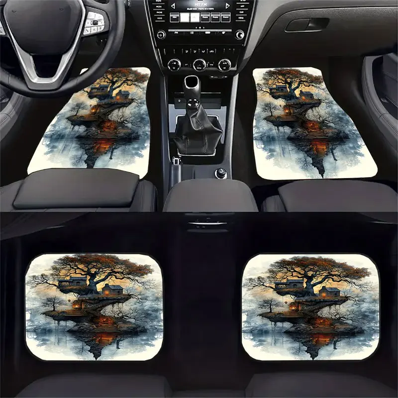 4pcs Oriental Ink-Wash Landscape Car Floor Mats Compatible For Fit - East Asian Landscape Scenery (Pen, Ink Wash) - Crystal Velv